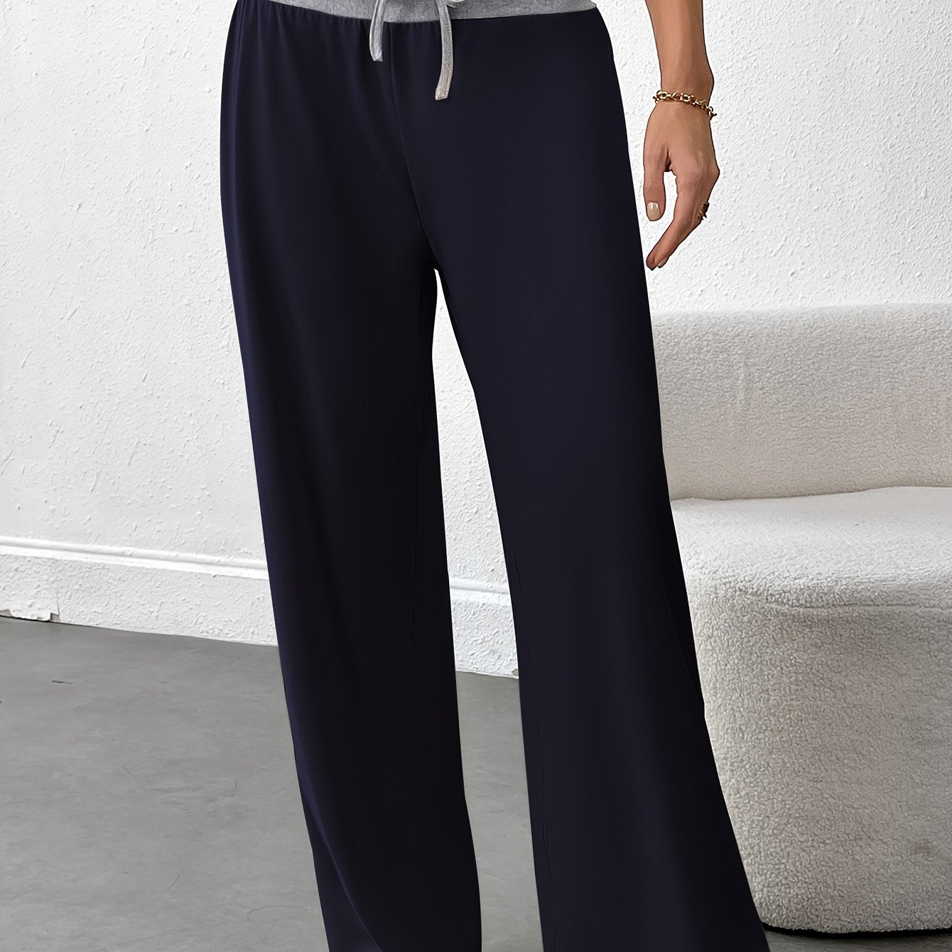 Women's Plus Size High-Waisted Wide-Leg Pants Soft Stretchy Fabric Brown Casual Lounge