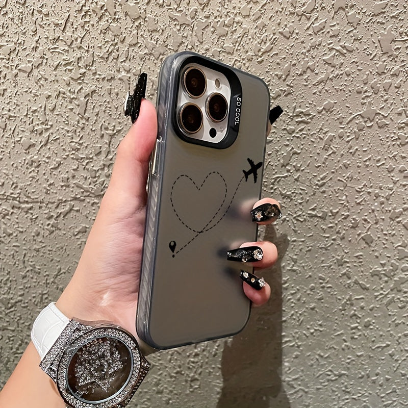 Silver Matte Heart Airplane Phone Case for iPhone TPU Shock Absorption Anti-Slip