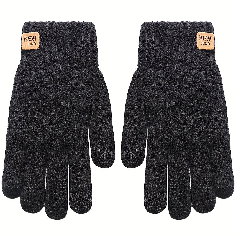 Double Layer Knitted Gloves with Velvet Lining Warm Touch Screen Short Winter Gloves Solid Color Elastic