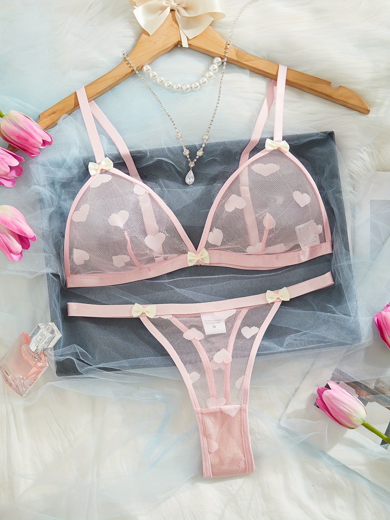 Women's Lace Satin Lingerie Set with Underwire and Adjustable Straps