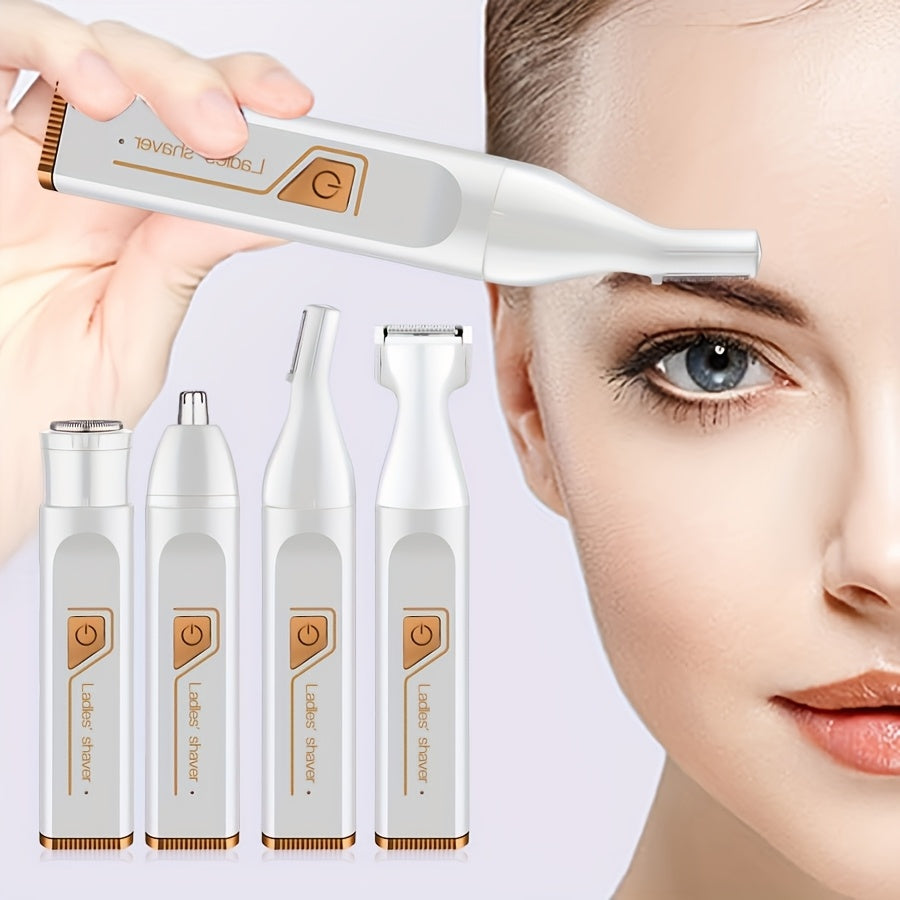 4-in-1 Electric Hair Remover Set Bikini Trimmer USB Rechargeable for Face, Eyebrows, Nose, Legs