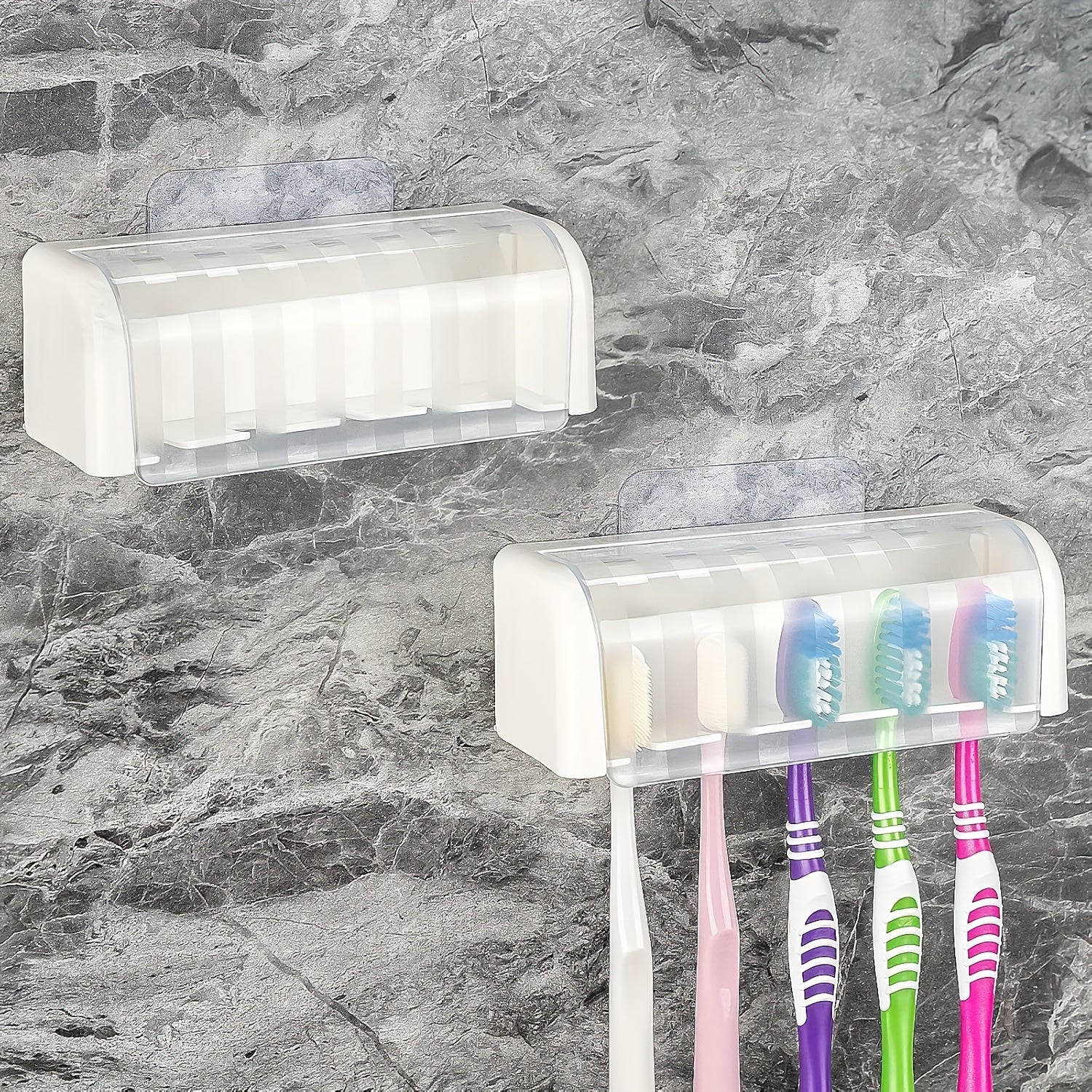Wall-Mounted Toothbrush and Toothpaste Holder Space-Saving No Punch Installation Bathroom Accessory