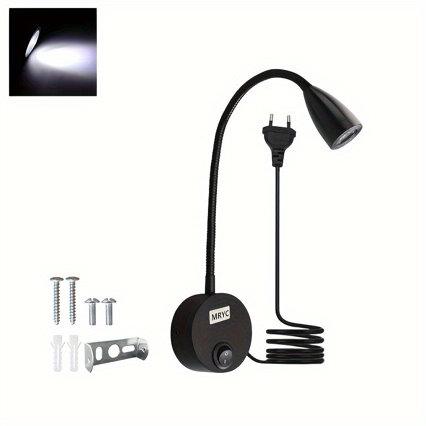 Wall-Mounted LED Reading Light with Flexible Goose Neck and Switch for Bedroom Office Studio