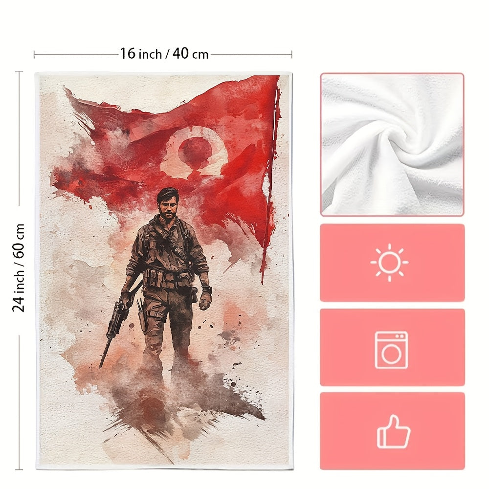 Set of 2 Ultra Soft Kitchen Towels Turkish Flag Design 40x60cm Absorbent