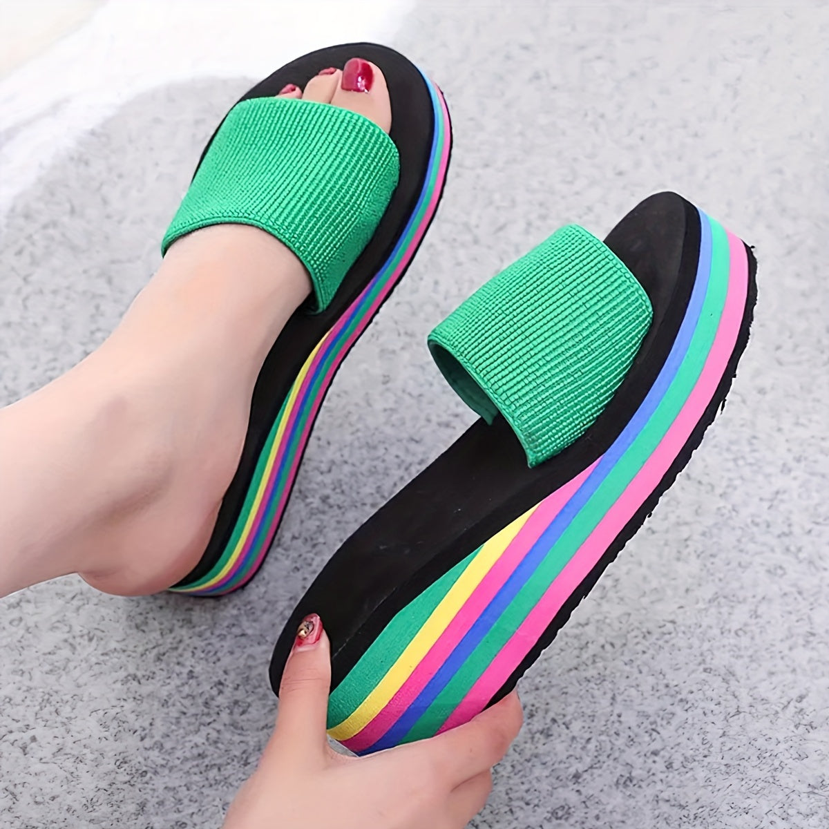 Women's Summer High Heel Slides Fabric Upper EVA Sole Non-Slip Beach Wedges