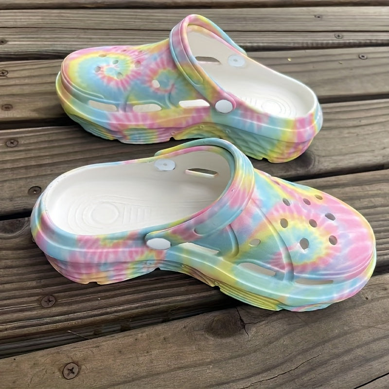 Women's Tie-Dye EVA Clogs Slip-On Shoes with Rainbow Colors All-Season