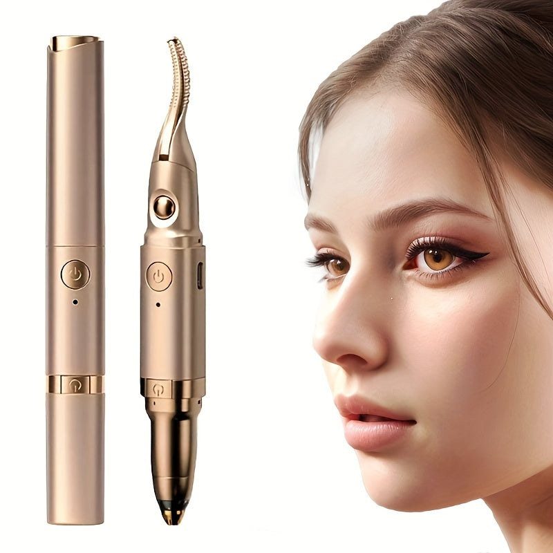 Women's USB Rechargeable Eyebrow Trimmer and Heated Eyelash Curler Portable Cosmetic Tool