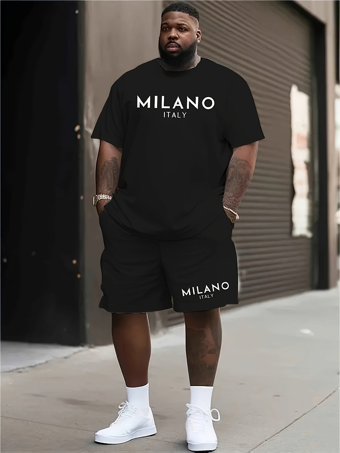 Milano Italiya Harfli Print Erkaklar To'plami: Dumaloq Bo'yinli T-Shirt va Chordli Shortlar - Salqin va Qulay Yozgi Kiym