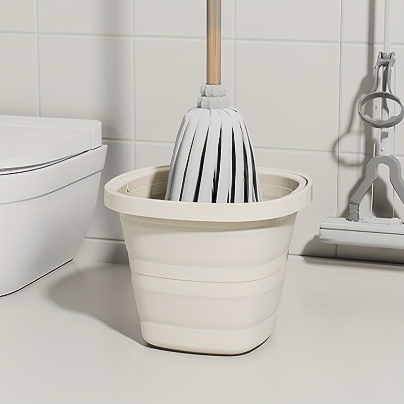 Foldable Plastic Bucket with Handle for Car Wash Camping Fishing and Home Use Creamy White and Grey