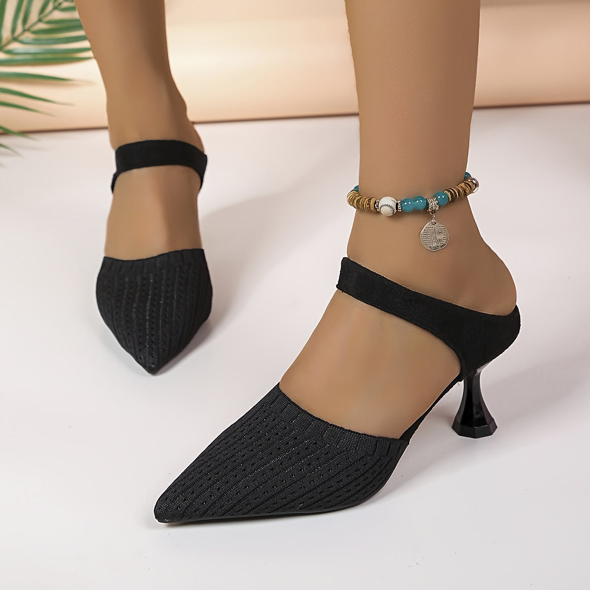 Women's Pointed Toe High Heel Sandals Black Fabric Formal Dress Shoes