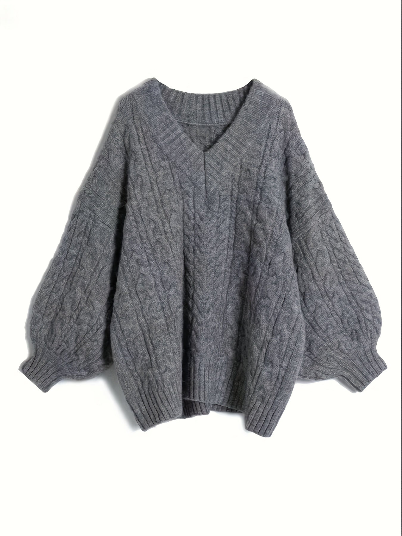 Women's V-Neck Cable Knit Sweater Fall Winter Long Sleeve Solid Color Polyester Stretch Pullover