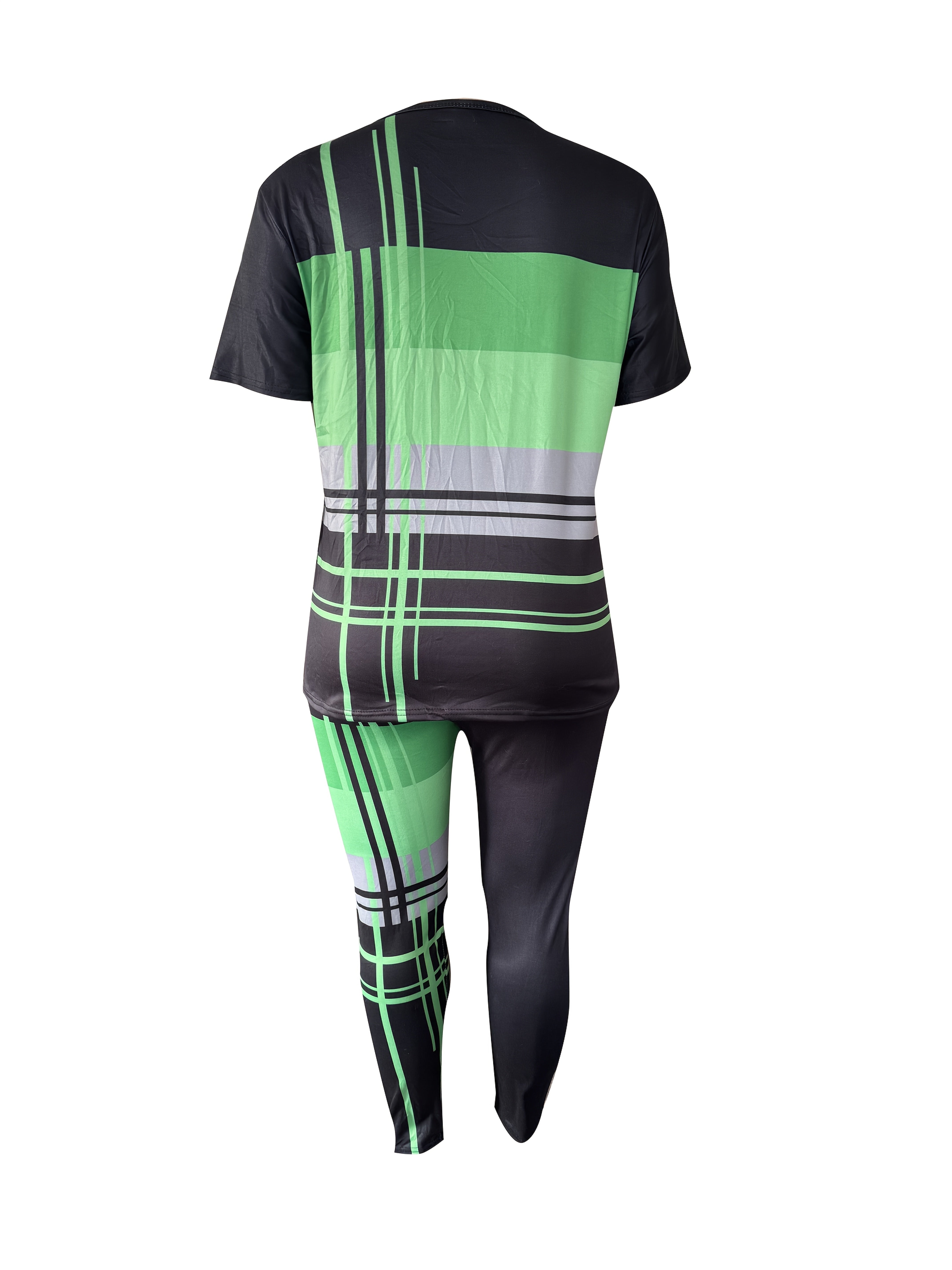 Plus Size Women's Activewear Set with Pink Geometric Print Polyester Yoga Outfit