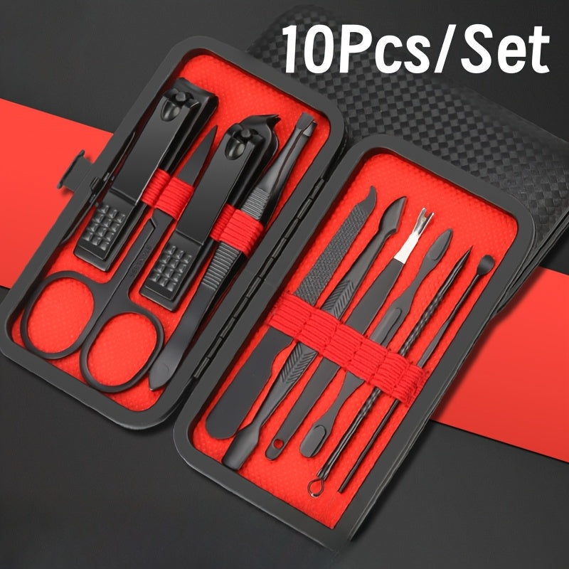 10pcs Nail Clippers Set Black Sturdy Fingernail Toenail Trimmers Pedicure Tools