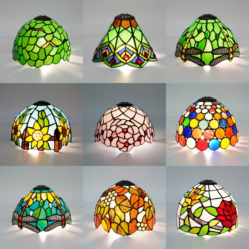 Colored Glass Lampshade for Table or Chandelier Floral Dragonfly Baroque Rose Design