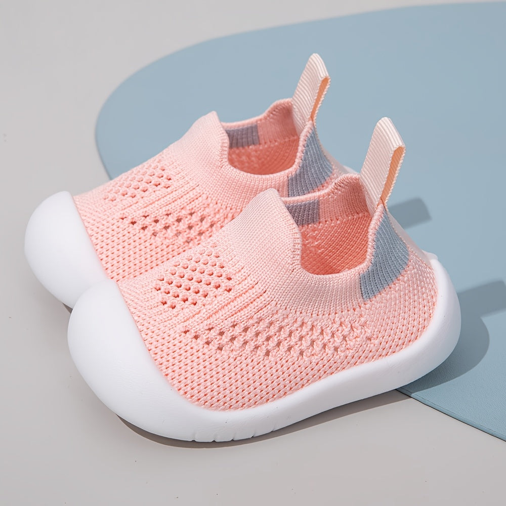 Infant Knit Shoes with Striped and Geometric Patterns Slip-On Casual All-Season TPR Sole