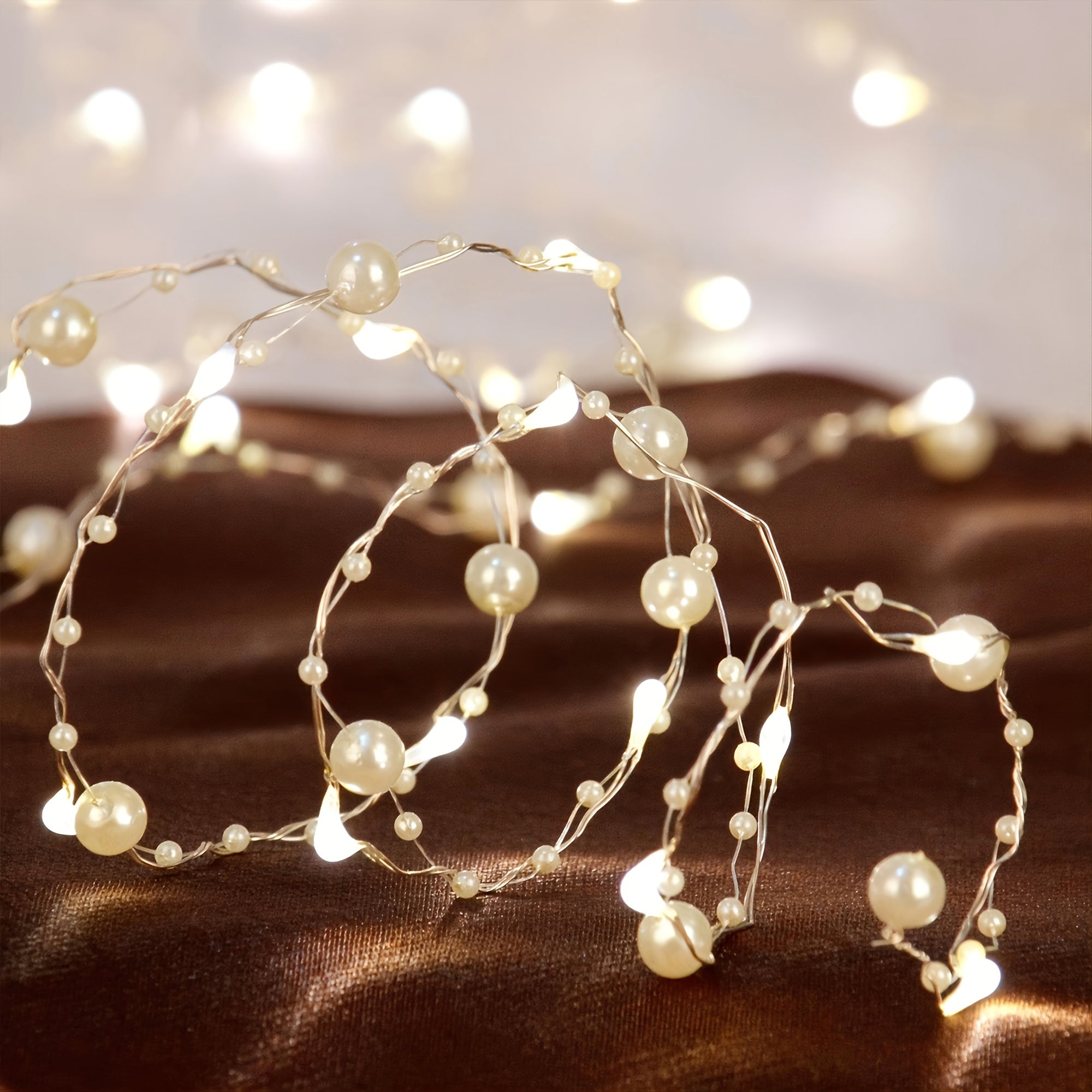 Warm White Pearl String Lights 20/50 LED Battery Operated Fairy Lights for Bedroom Wedding Decor