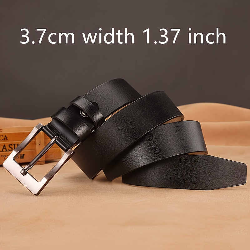 Genuine Leather Belt with Large Needle Buckle for Men Black Casual Cowhide