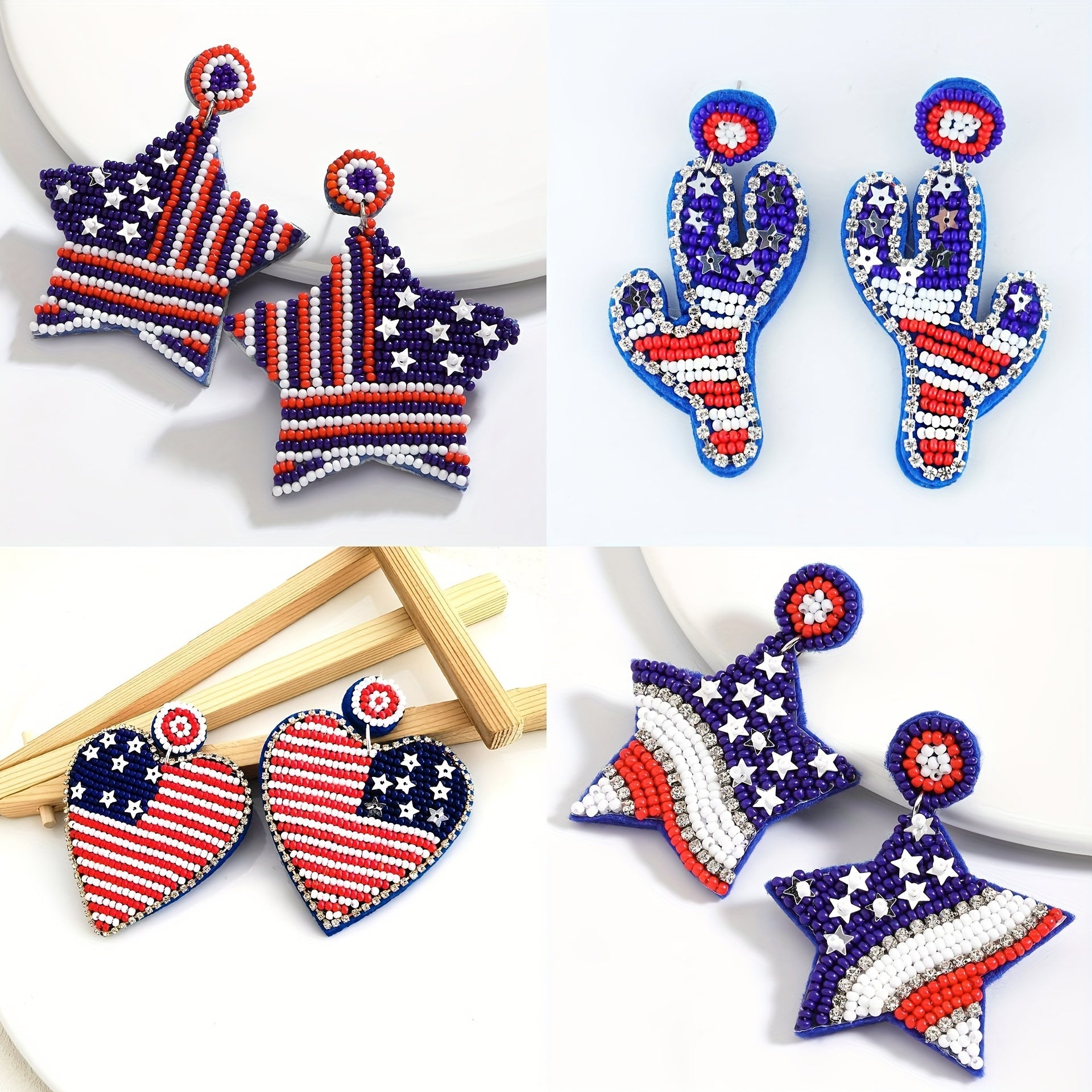 Boho Beaded Star Heart Earrings Dangle Stainless Steel Posts Festival Jewelry