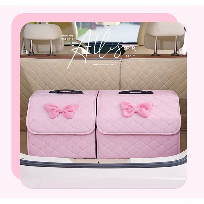 Faux Leather Car Trunk Organizer Box Multifunctional Storage with Bow