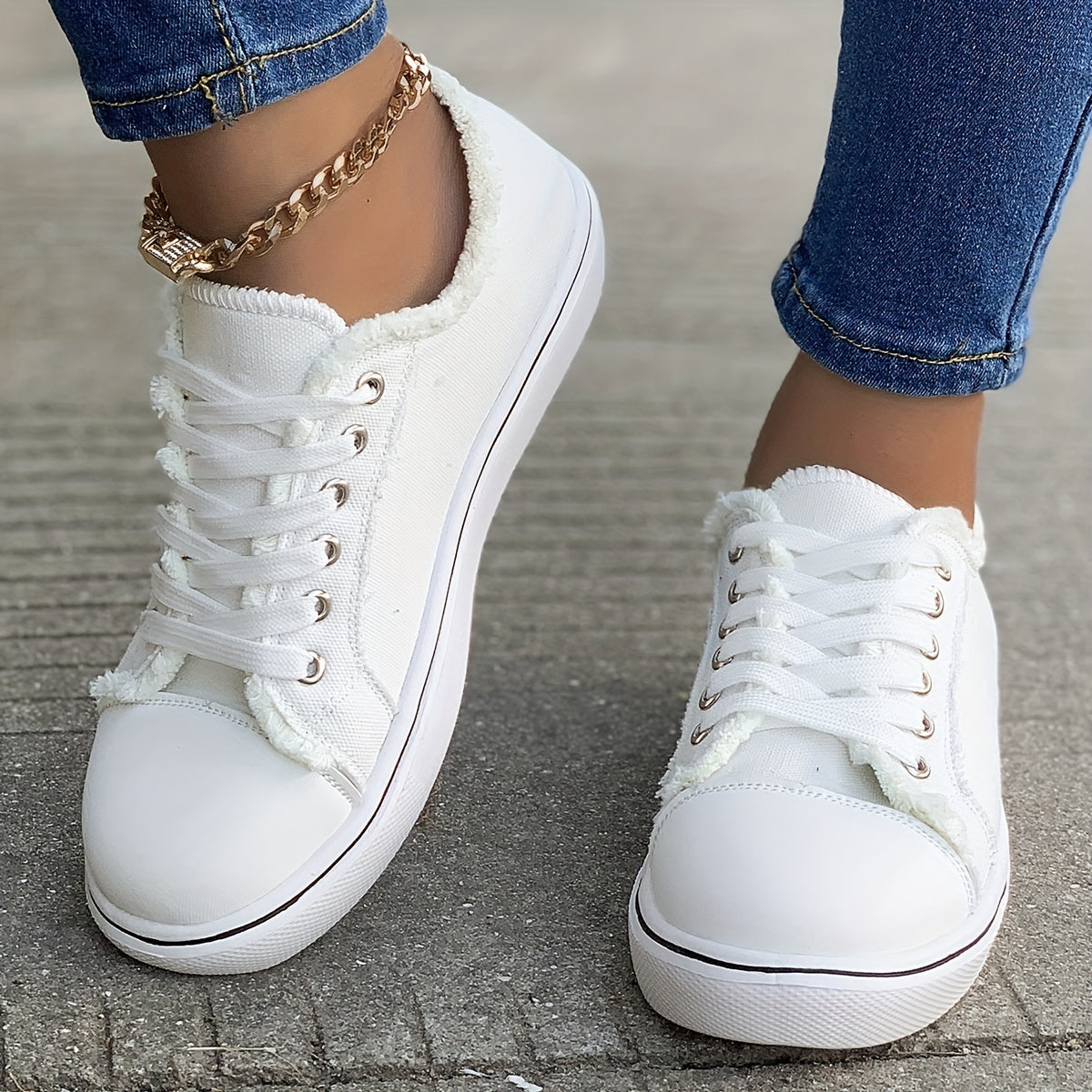 Women's Casual Canvas Sneakers, Low Top, Flat Walking Shoes Plus Size