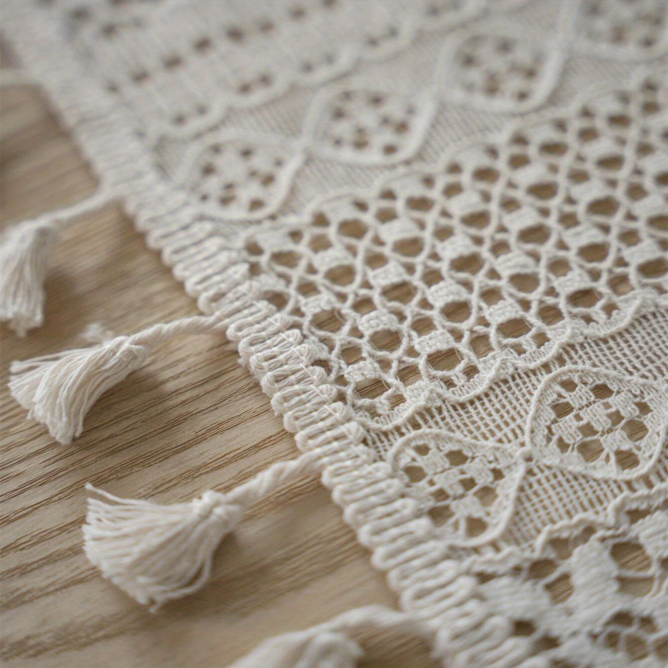 Bohemian Crochet Lace Rectangular Tablecloth for Dining and Parties Polyester Farmhouse Style