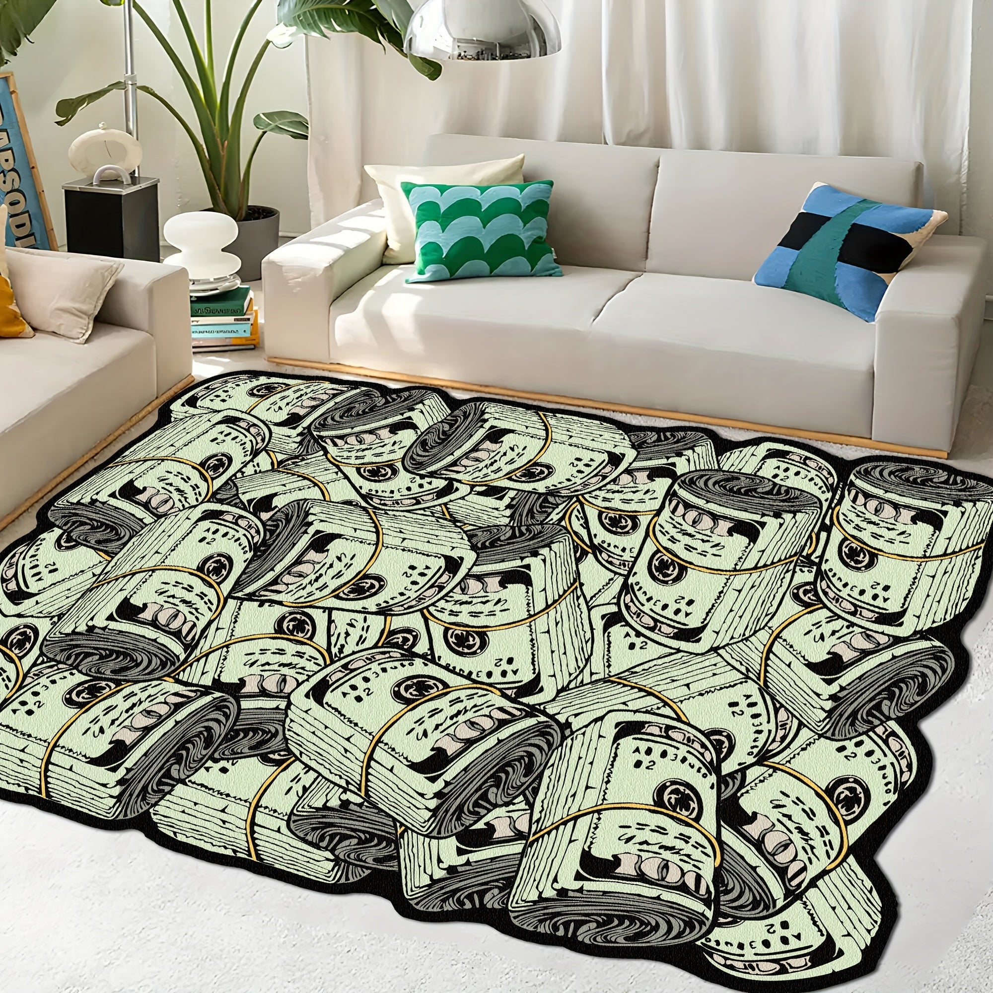 Festive Dollar Bill Pattern Carpet for Living Room or Bedroom Soft and Comfortable