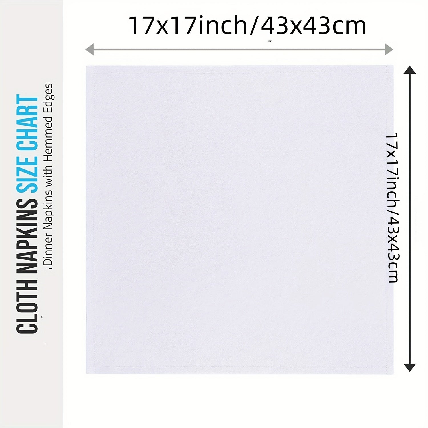 White Polyester Square Napkins Oversized Double Folded Hemmed Edges Set of 12
