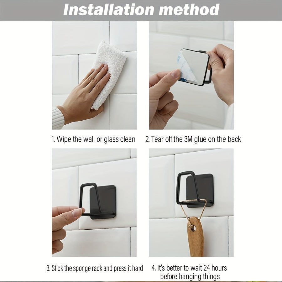 Organizador de fregadero de acero inoxidable con soporte para esponja y ganchos de utilidad