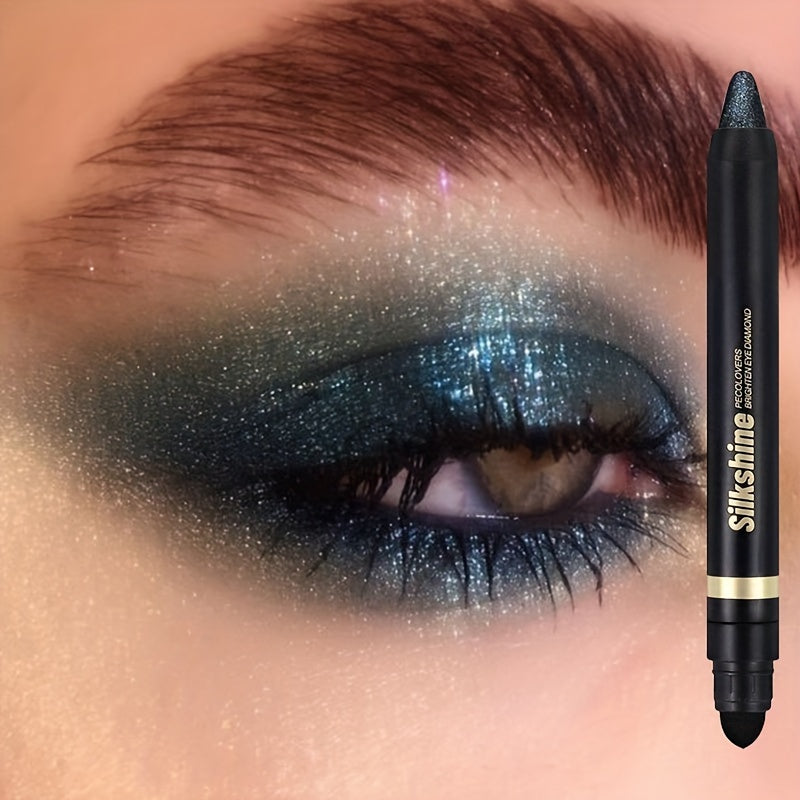 Lápiz de sombra de ojos metálico de doble punta, lápiz iluminador, de larga duración, verde, marrón, gris, azul