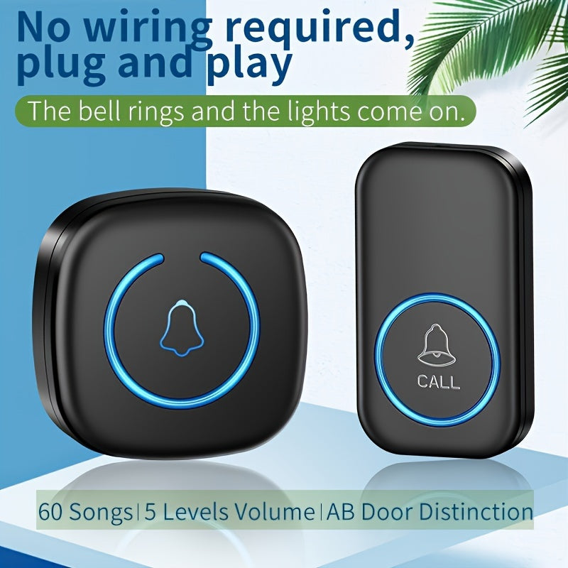 Wireless Doorbell Kit 304.8M Range 60 Chimes LED Flash Classic Button