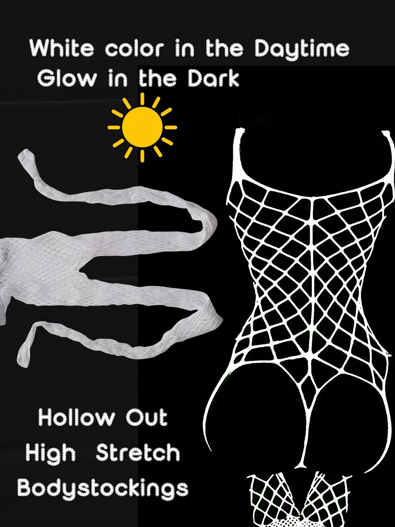 Women's Blue Glow-in-the-Dark Hollow-Out Breathable Open-Crotch Pantyhose