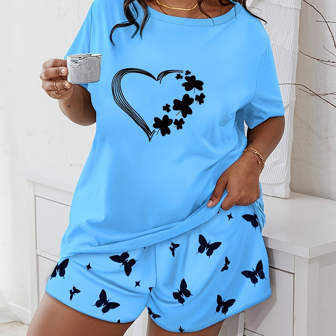 Women's Loungewear Set Short Sleeve Printed T-Shirt Pants Comfortable