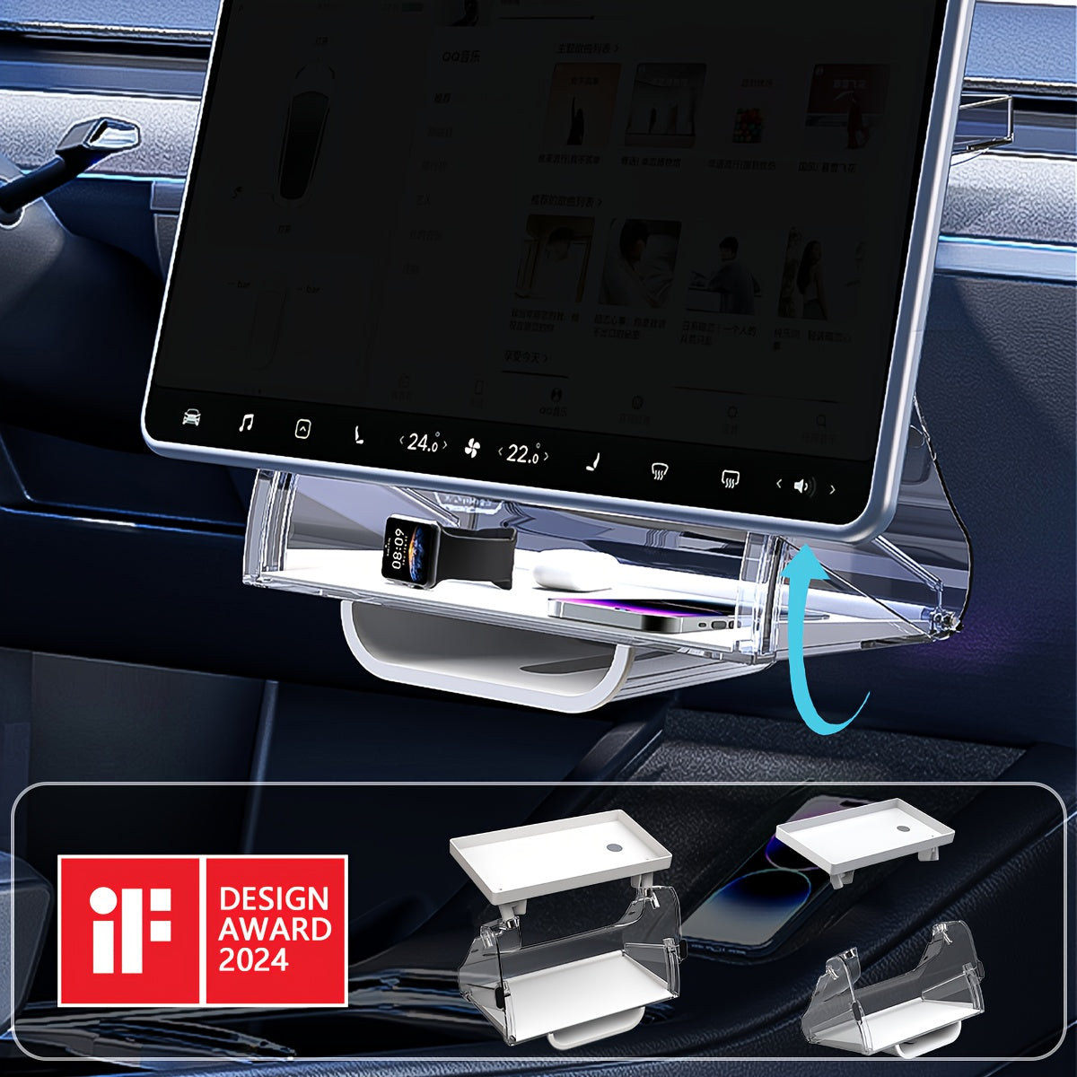 Car Interior Under-Screen Storage Box for Tesla Model Y and 3 Center Console Organizer