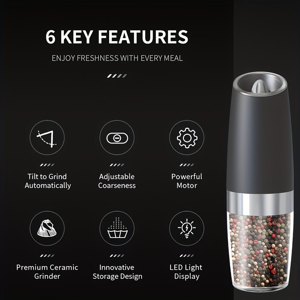 1/2 pcs Electric Pepper Salt Grinder Gravity Sensor Coarse Adjustable One-Handed Battery