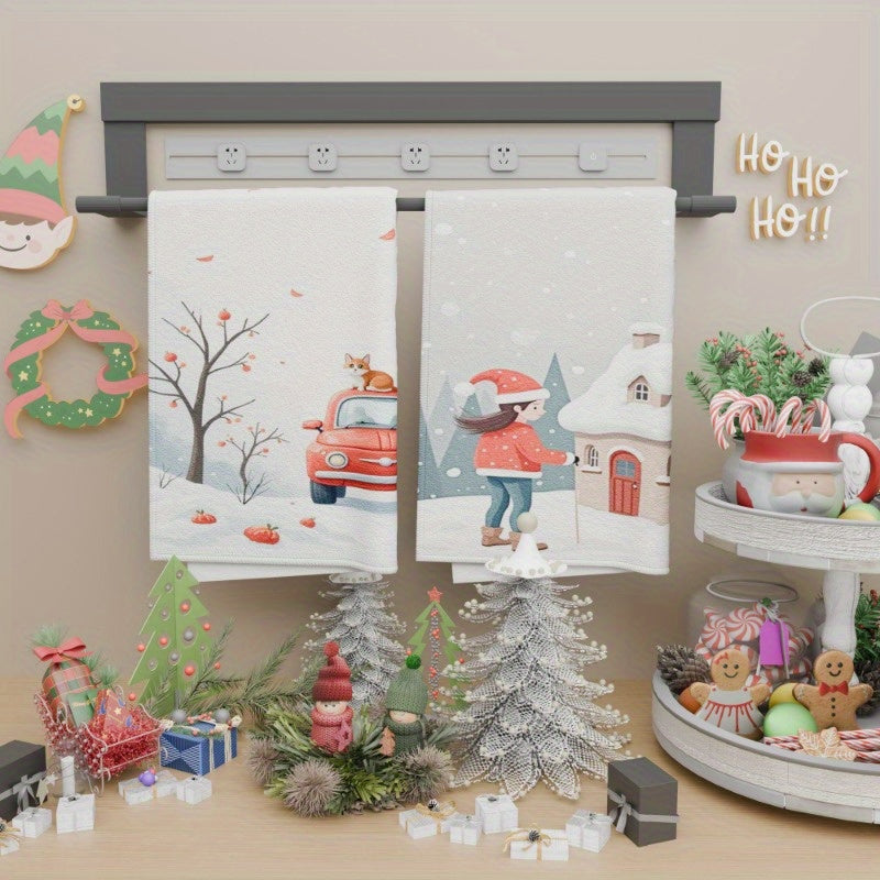 Set of 2 Christmas Kitchen Towels 45x66cm Snowflake Winter Decor