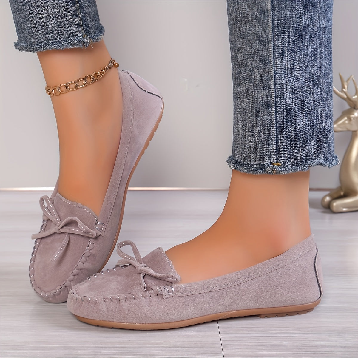 Women's Vintage Style Loafers with Bow Solid Color Slip-On Flats