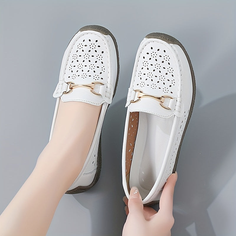 Women's Casual Faux Leather Platform Loafers Slip-On Flat Shoes for Outdoor Use