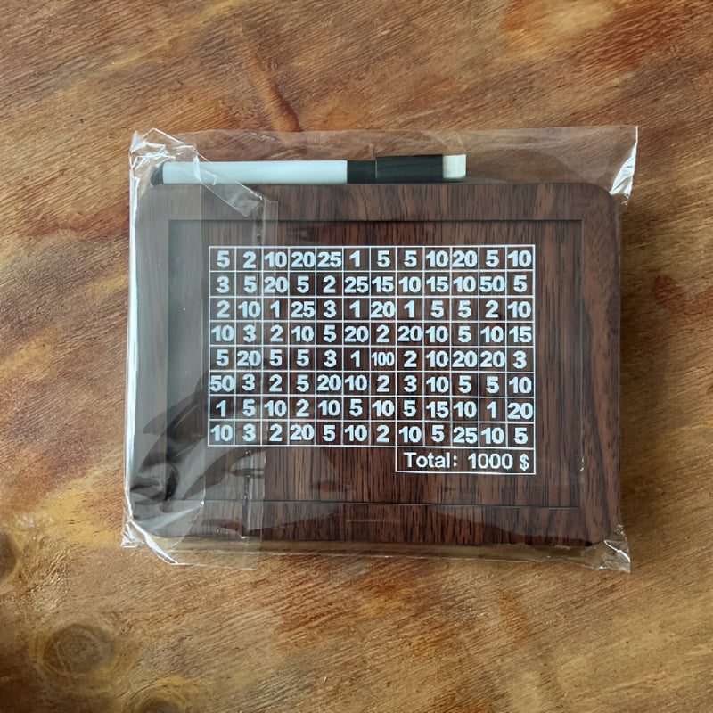 Caja de ahorros de madera con objetivos en moneda y números, caja de dinero con contador de objetivos de ahorro, regalo perfecto.