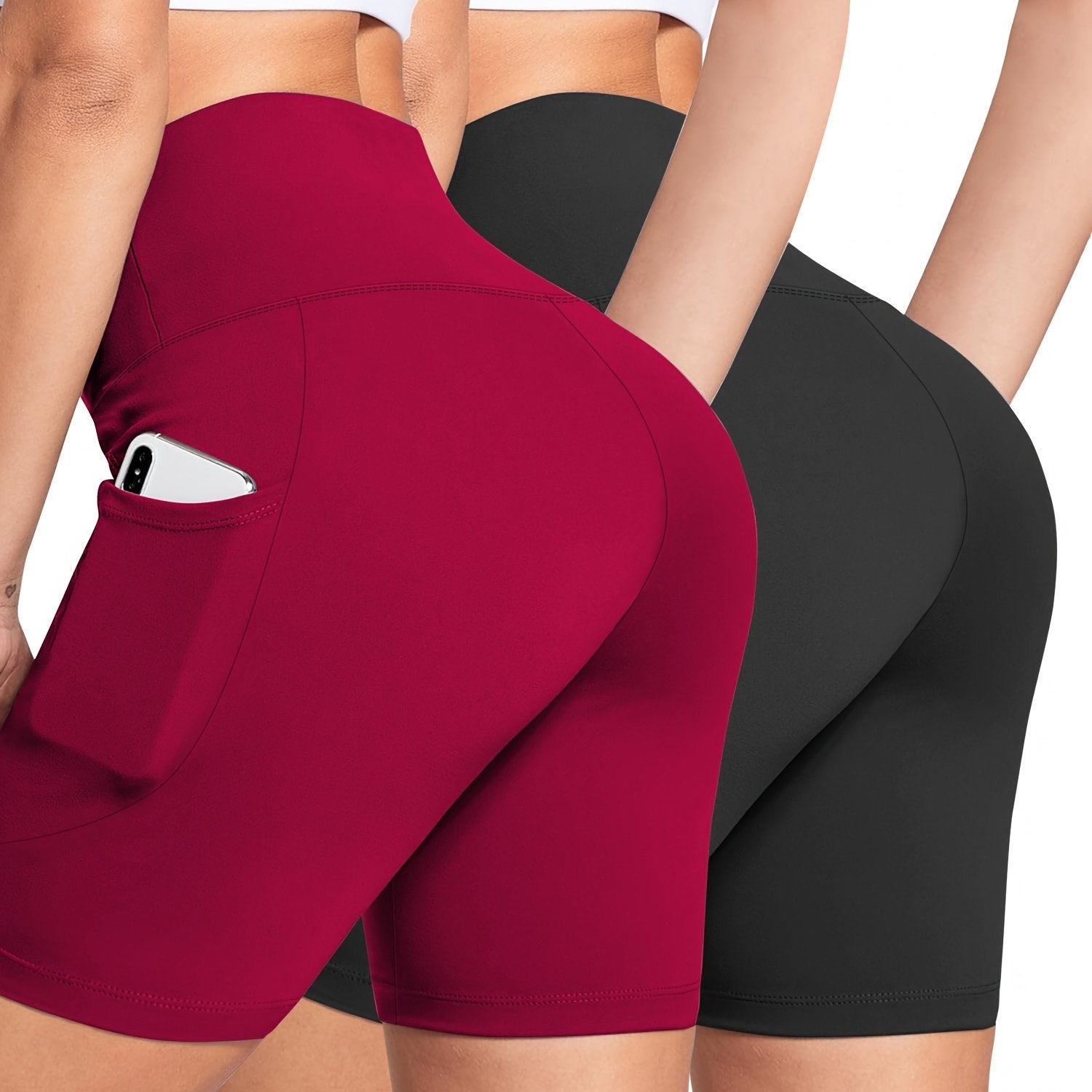 Women's High-Waisted Yoga Shorts 2-Pack Stretchy Slim Fit Black Leopard