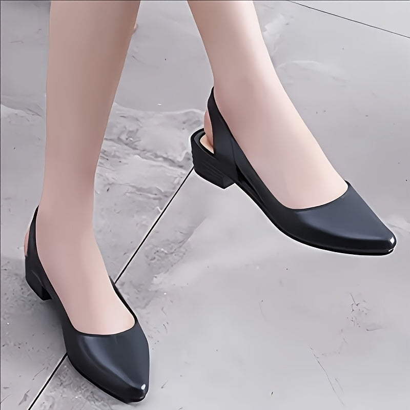 Women's Pointed Toe Flats Slip-Resistant Black TPU Office Shoes