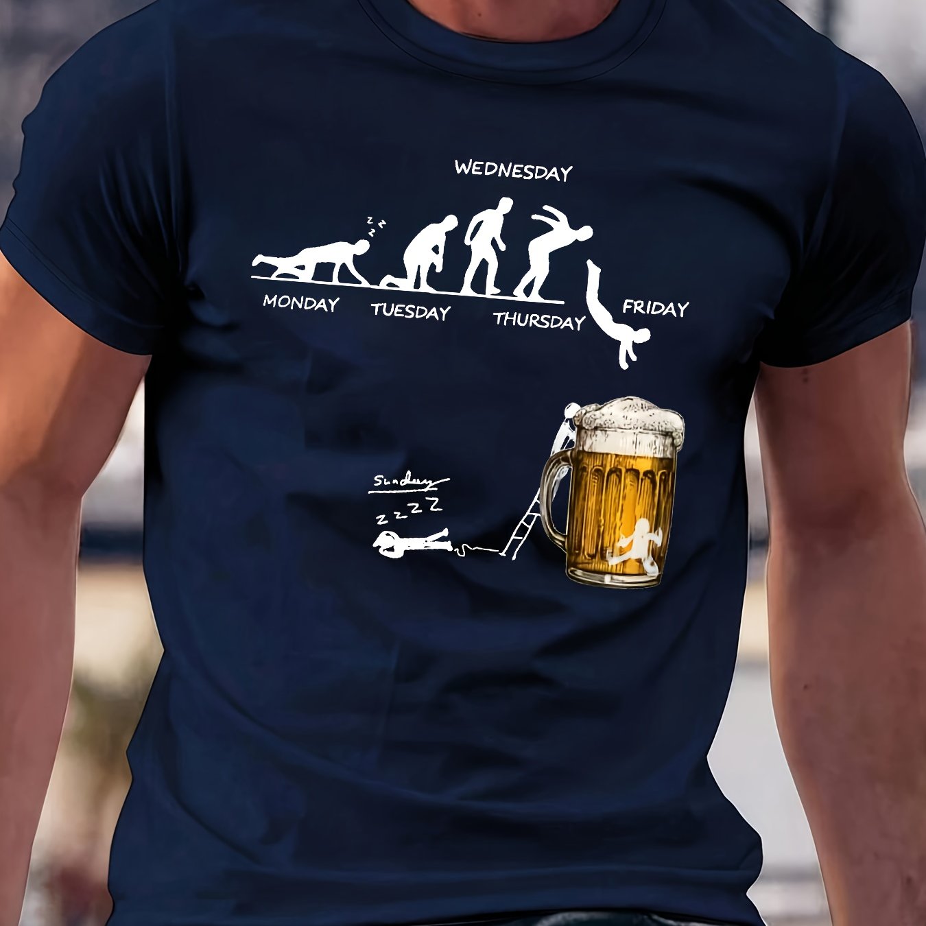 Men's Cotton Crew Neck T-Shirt with Day of the Week Graphics Plus Size