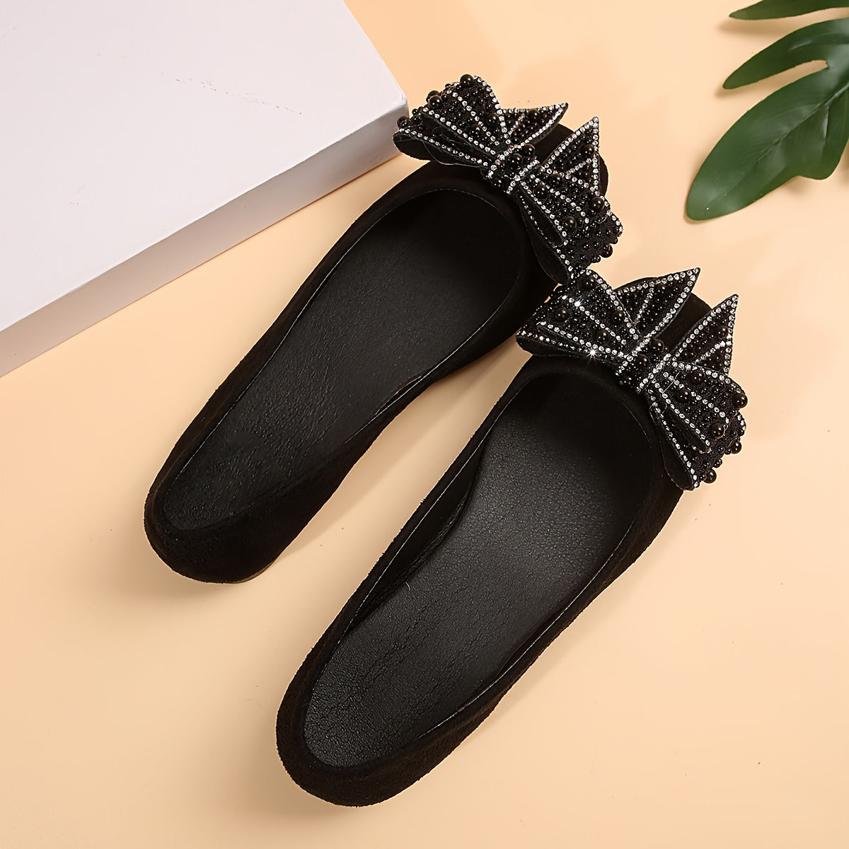 Women's Flat Shoes Rhinestone Butterfly Square Toe Slip-On Lightweight Comfortable