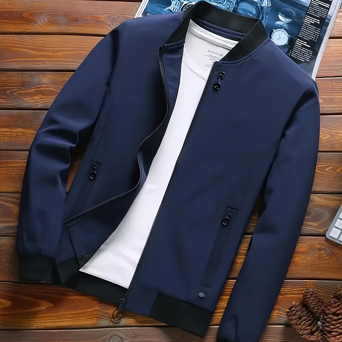Men's Casual Polyester Sports Jacket for Spring and Autumn Lightweight Zipper Coat