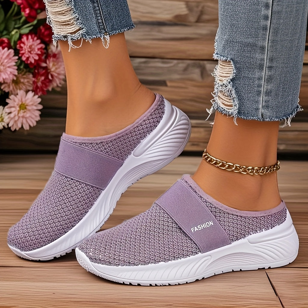 Ayollar oq Slip-On sport poyafzallari nafas oladigan tarmoq bilan kundalik yozgi qulaylik