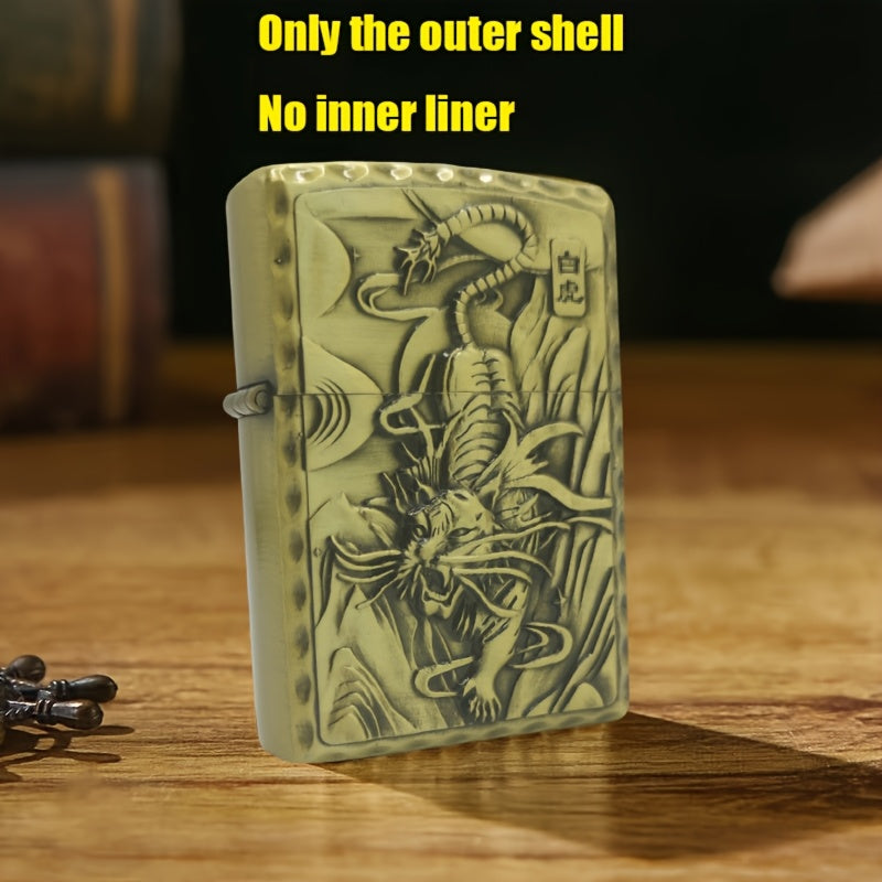 Bronze Relief Wall Decor With Four Divine Beasts and Windproof Lighter Case