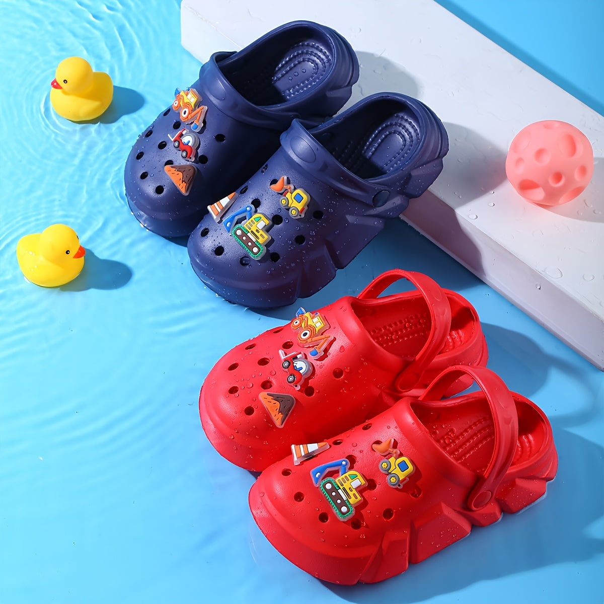 Zapatillas de EVA para niños con charms de excavadora, ligeras, antideslizantes, para uso en interiores y exteriores