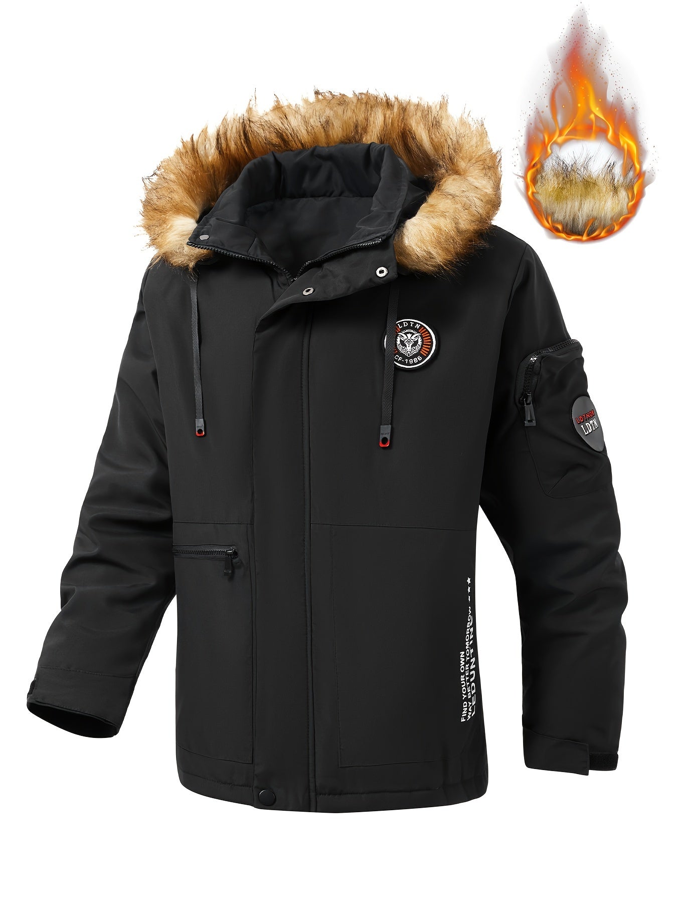 Plus Size Men's Casual Padded Jacket with Detachable Hood for Fall Winter