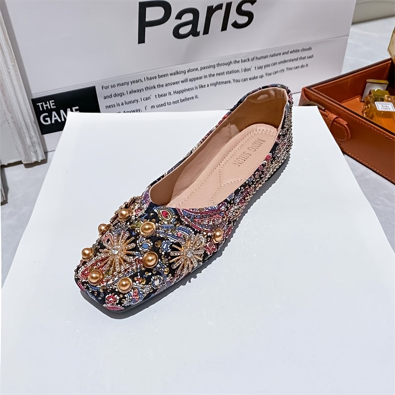 Women's Leather Flat Shoes Comfortable Slip-On Black Size 7