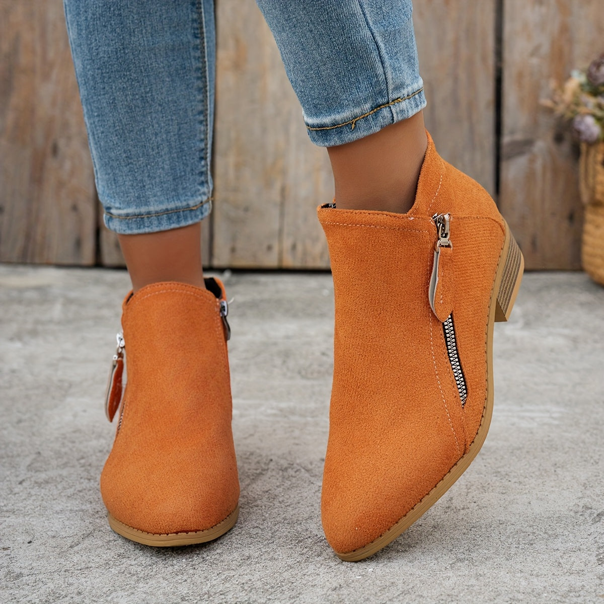 Women's Chelsea Ankle Boots Slip-On Mid Heel Pointed Toe Black White Green Red