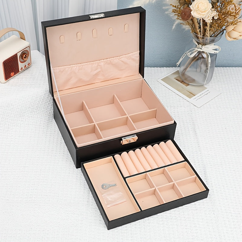 Caja de almacenamiento para joyas de lona impermeable, organizador para anillos, pendientes, collares y pulseras, para debajo de la cama